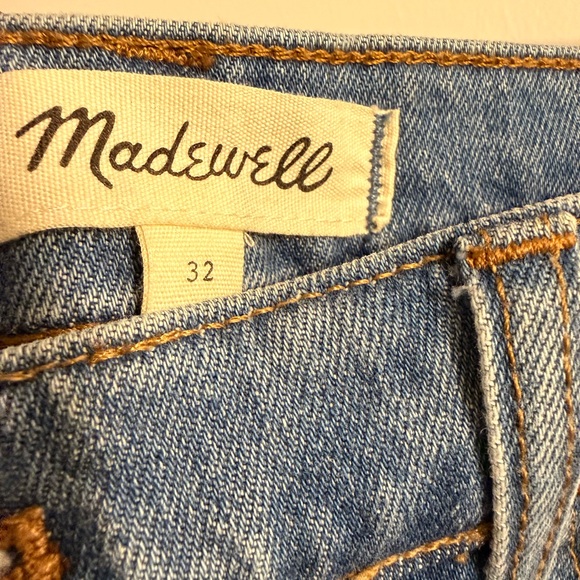 Madewell High Rise Denim Blue Jean Cut Off Raw hem Side Panel Shorts Size 32 - Picture 4 of 4
